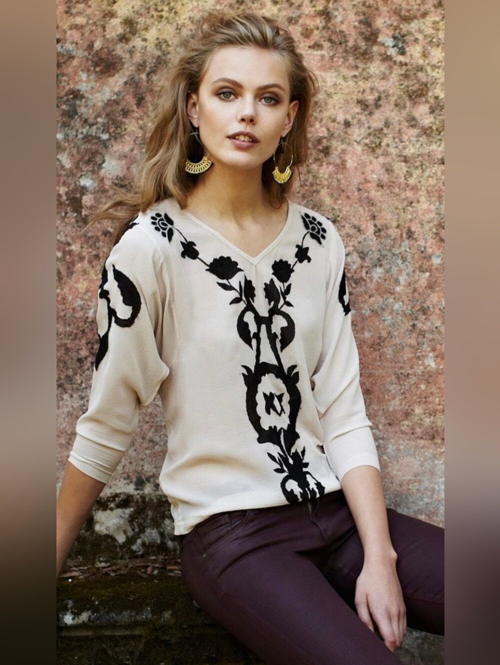Maeve 100% Silk Embroidered Boho Blouse